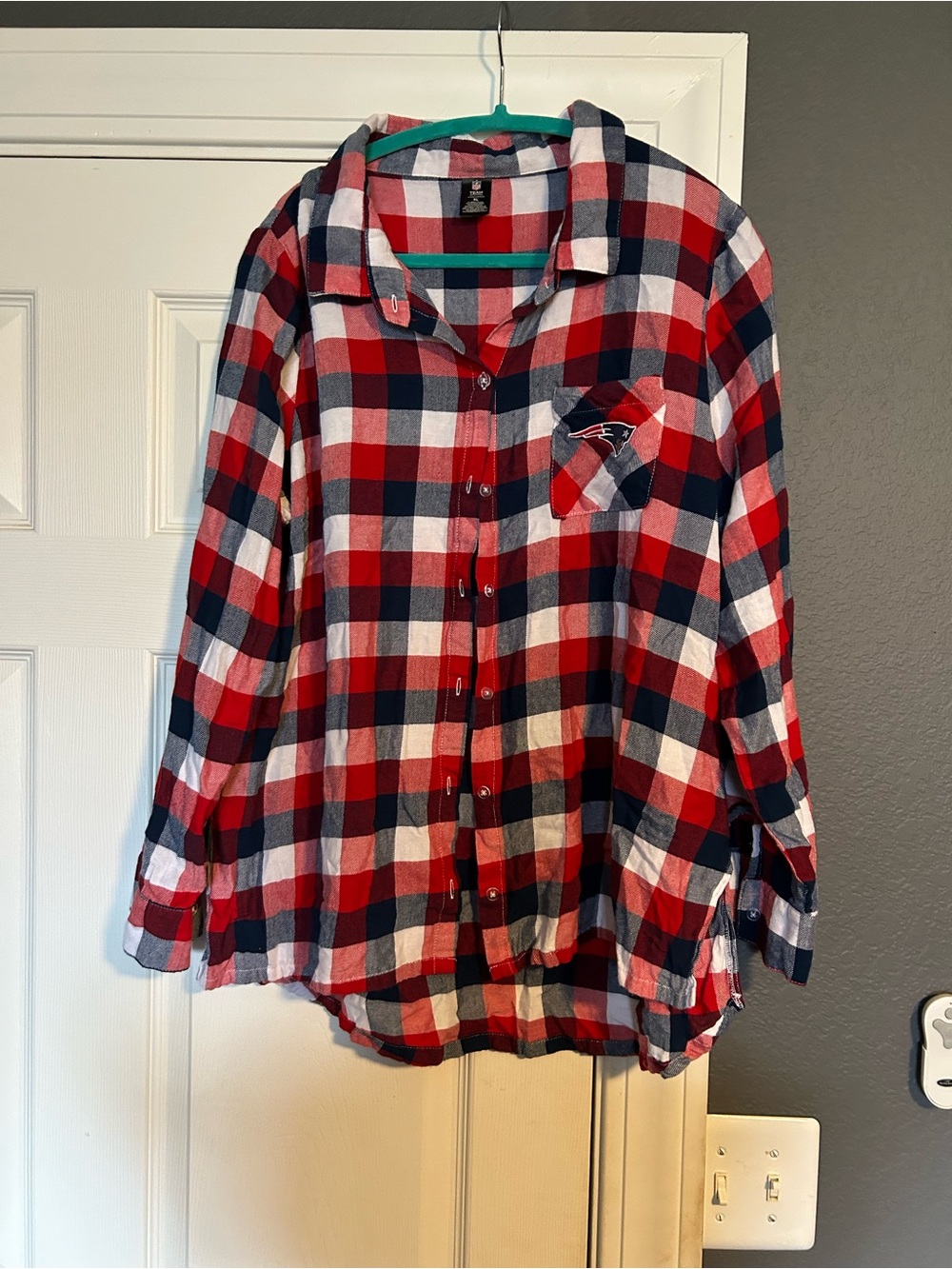 NFL Red, Navy & White Plaid Button-Down Shirt New England Patriots.